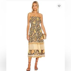 SPELL Hibiscus Lane Strapless Flutter Midi Dress